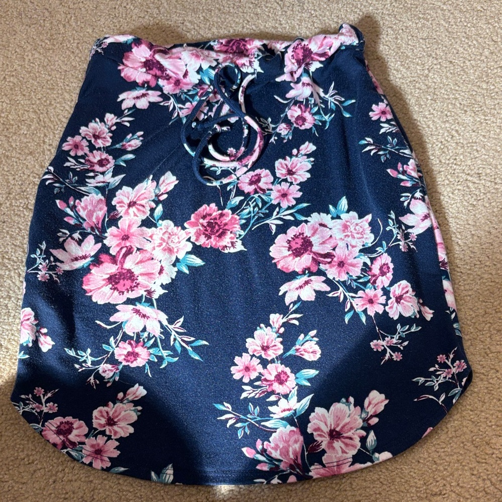 LARA Navy and Pink Floral Midi Skirt